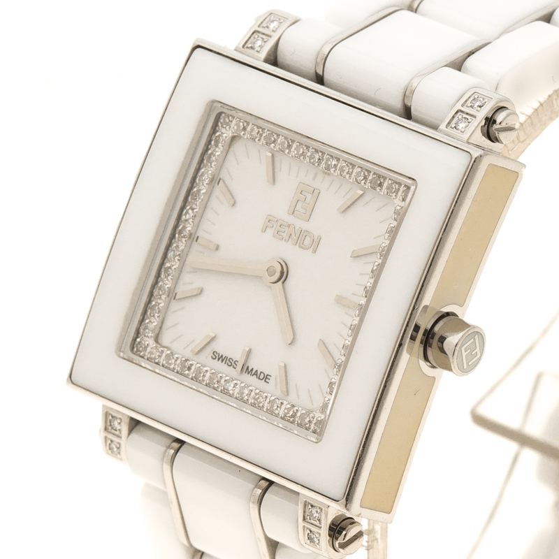 

Fendi White Ceramic And Stainless Steel Quadro Women's Wristwatch