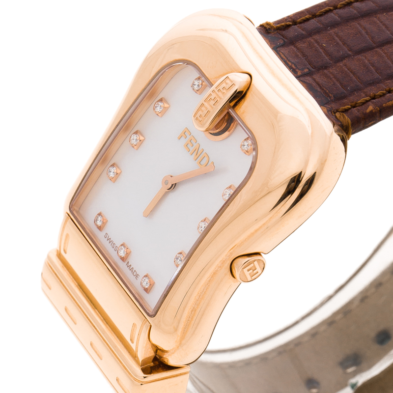 

Fendi Mother Of Pearl Rose Gold Tone B. Fendi Women's Wristwatch, Brown
