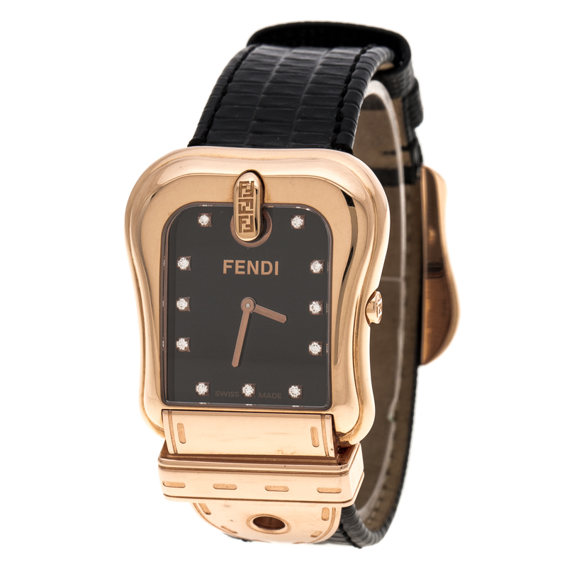 Fendi Black Gold Plated Stainless Steel 3800G Women's Wristwatch 33 mm