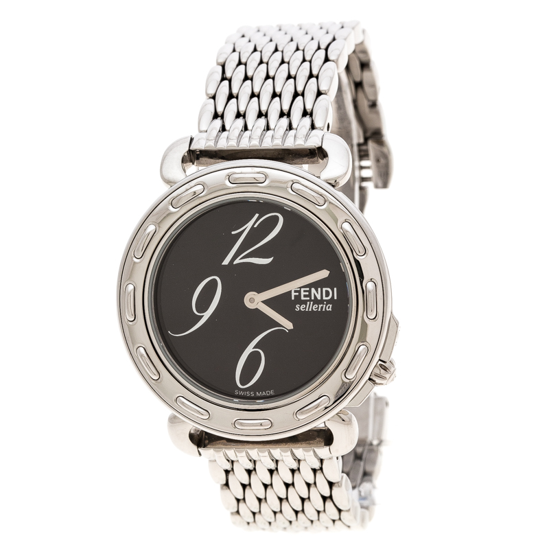 Pre Owned Fendi Brown Stainless Steel Selleria 8100M Women's Wristwatch 37 mm