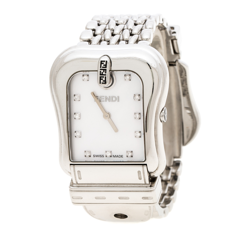 Fendi White Mother of Pearl Stainless Steel And Diamond B. Fendi 3800G Women's Wristwatch 33mm