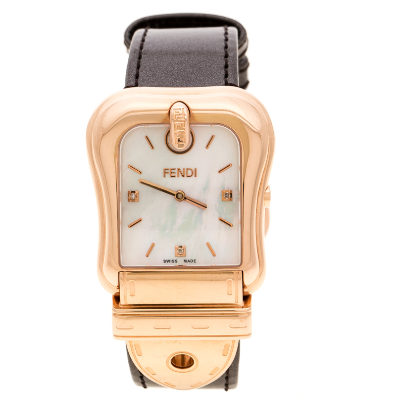 Fendi White Mother of Pearl Rose Gold Plated Stainless Steel 3800G Women's Wristwatch 33 mm