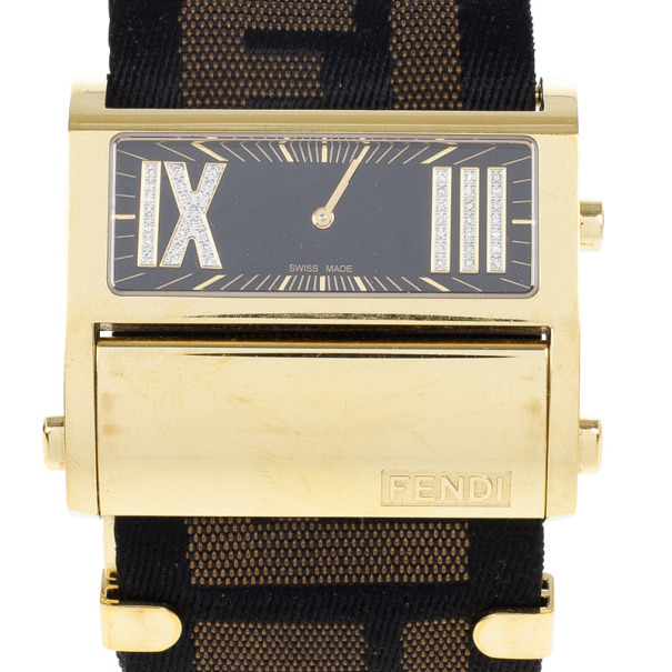 Pre Owned Fendi Black Zip Code Gold Plated Steel Womens Wristwatch 30 MM