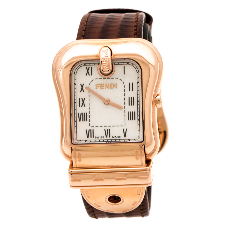 Fendi White Mother of Pearl Rose Gold Plated Stainless Steel B.Fendi 3800G Women's Wristwatch 33 mm