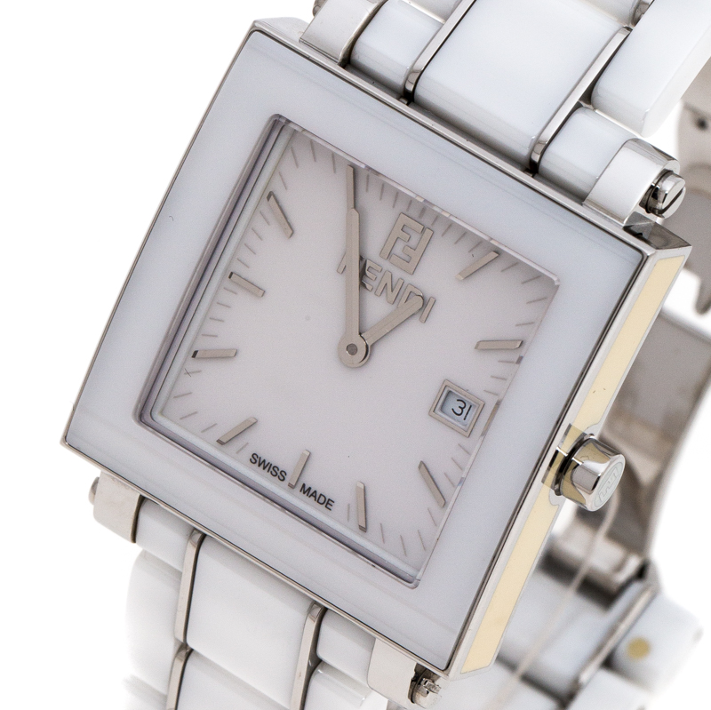 

Fendi White Ceramic Stainless Steel Quadro