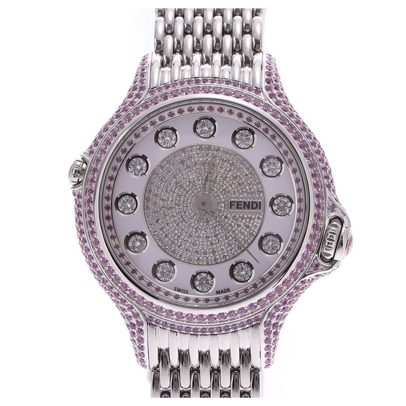 Pre-owned Fendi White Diamond And Stainless Steel Crazy Quartz Women's Wristwatch 36mm