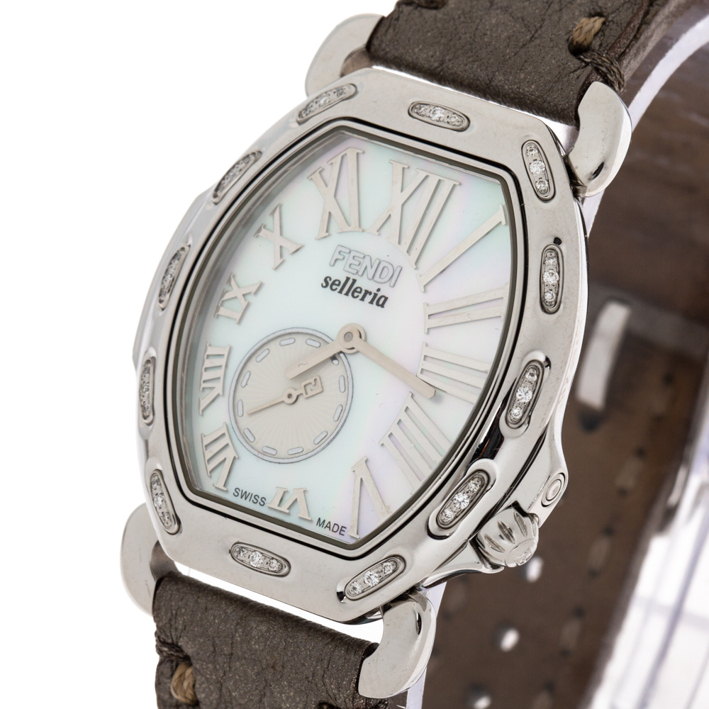 

Fendi MOP Stainless Steel Diamond Selleria, Beige