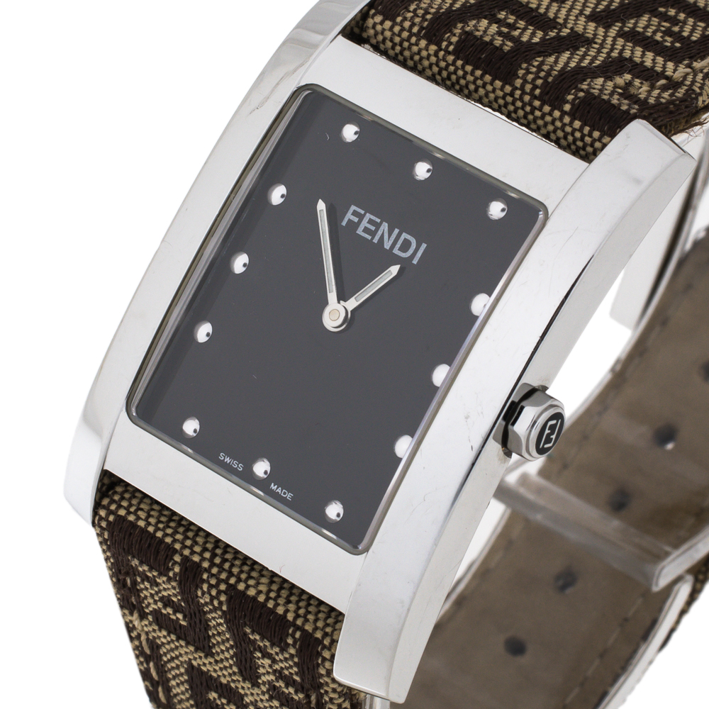 

Fendi Brown Stainless Steel and Canvas Classic