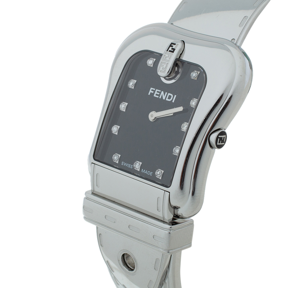 

Fendi Black Stainless Steel Diamond B.Fendi, Silver