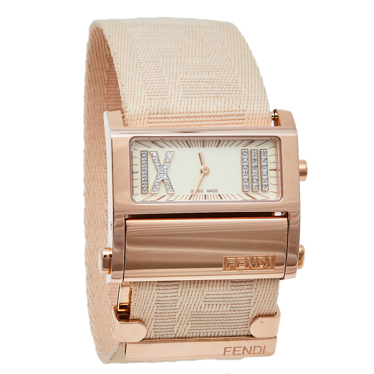 Pre-owned Fendi Cream Rose Gold Tone Stainless Steel Zip Code 1140l Women's Wristwatch 38 Mm