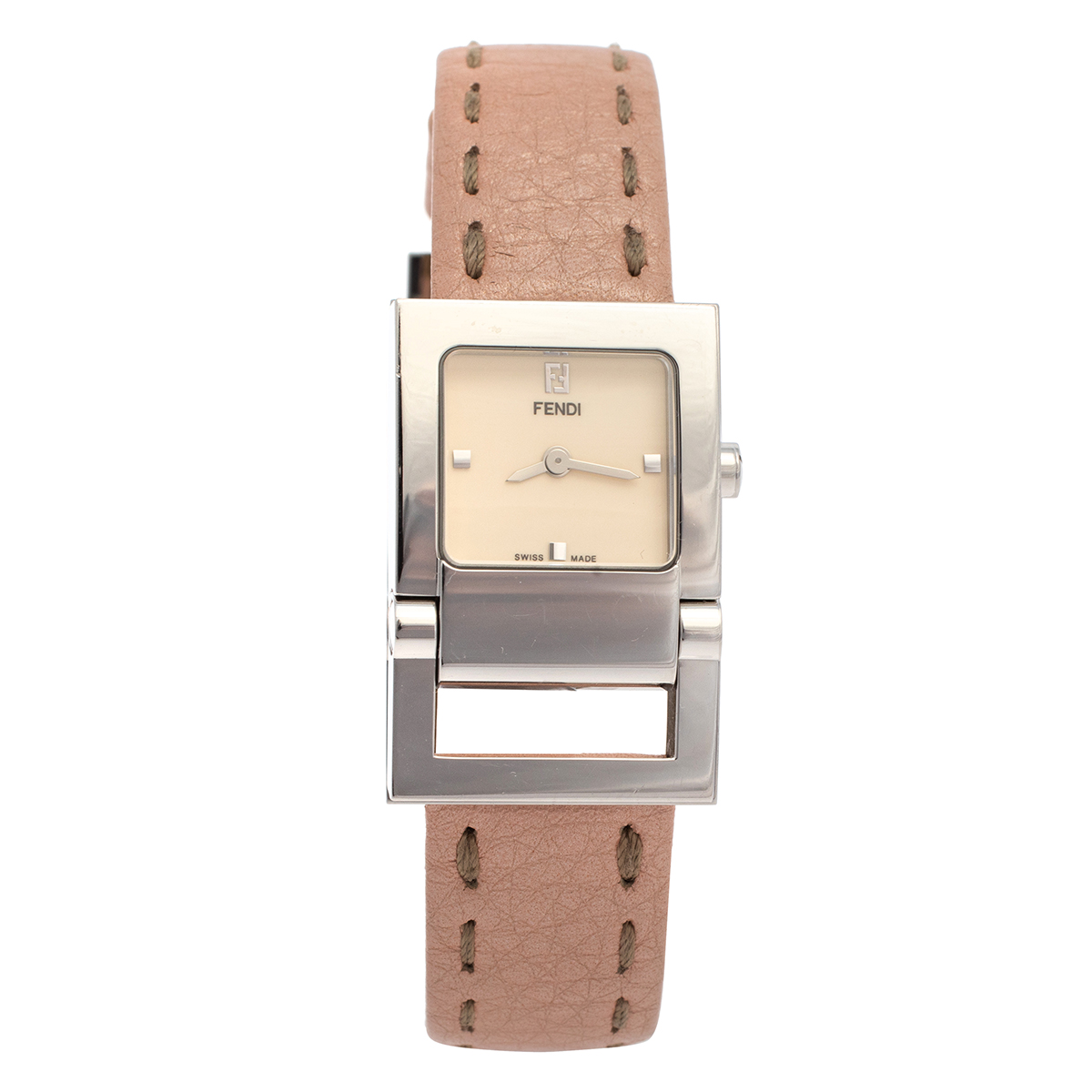 Pre-owned Fendi Creme Stainless Steel Leather 5200l Quartz Women's Wristwatch 23mm In Cream