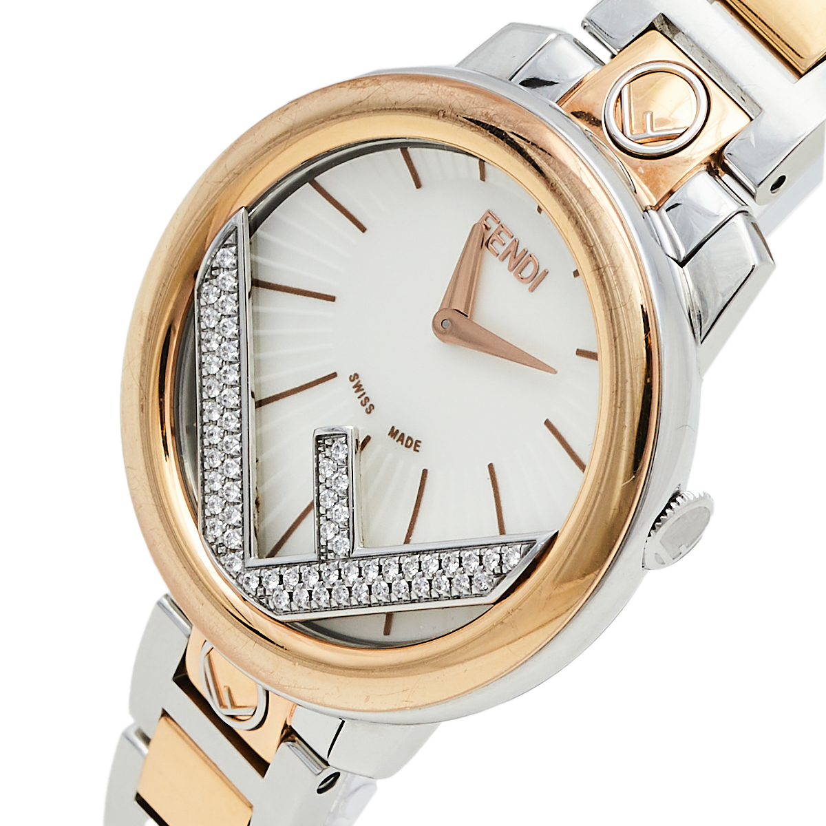 

Fendi White Two-Tone Stainless Steel Diamonds Runaway