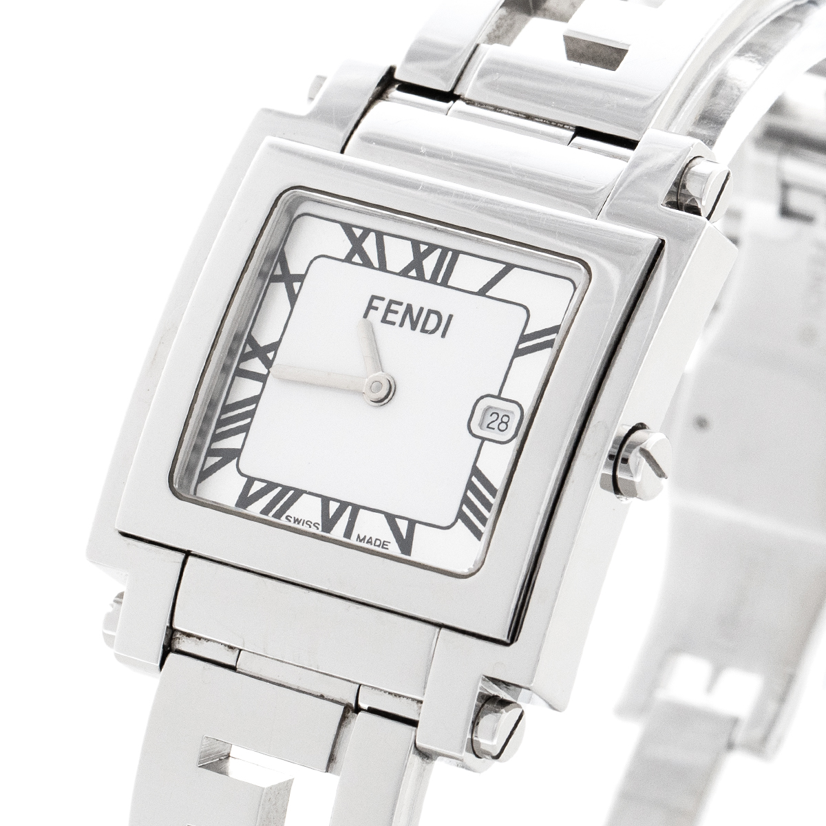 

Fendi Silver White Stainless Steel Quadro