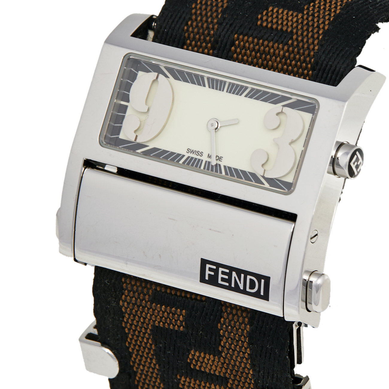 

Fendi White Stainless Steel Canvas Zip Code, Brown