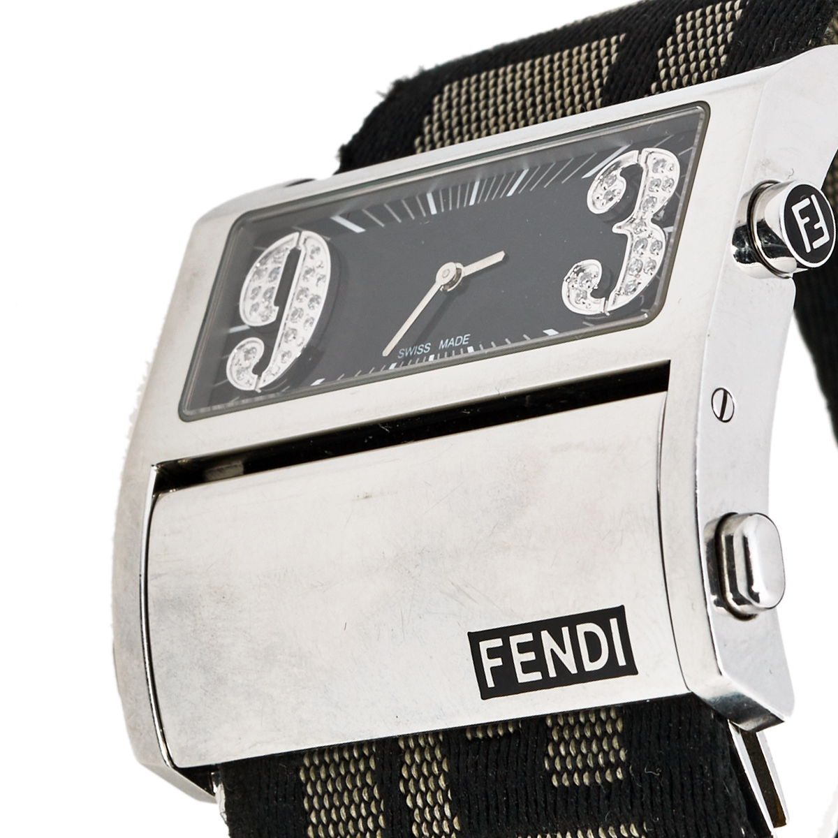 

Fendi Black Stainless Steel Canvas Diamond Zip Code