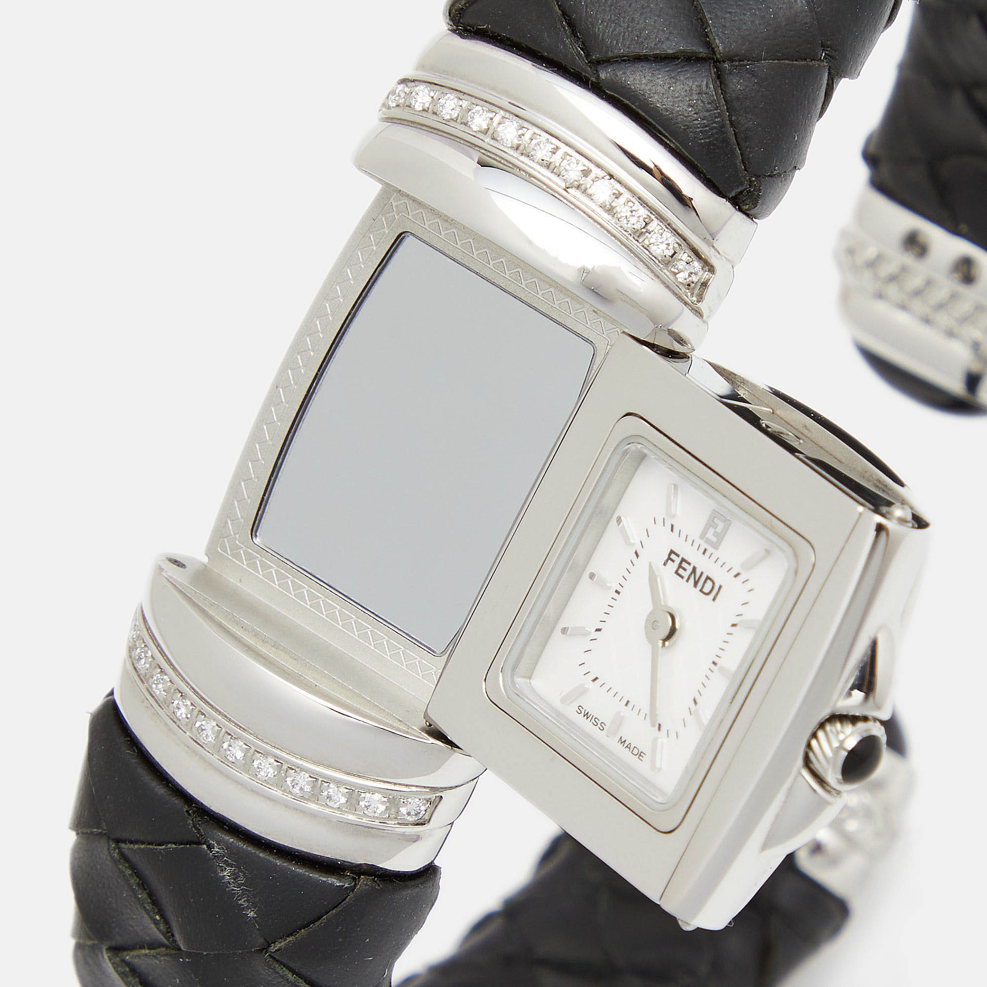 

Fendi Mother of Pearl Stainless Steel Calfskin Diamond Spy, White