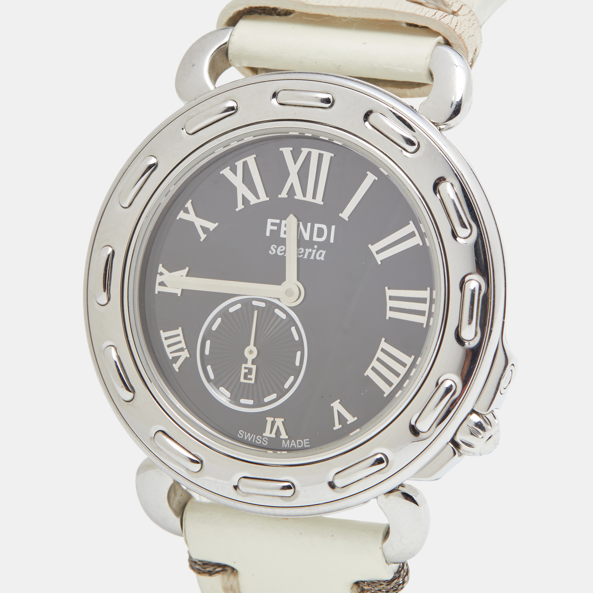 

Fendi Black Stainless Steel Leather Selleria