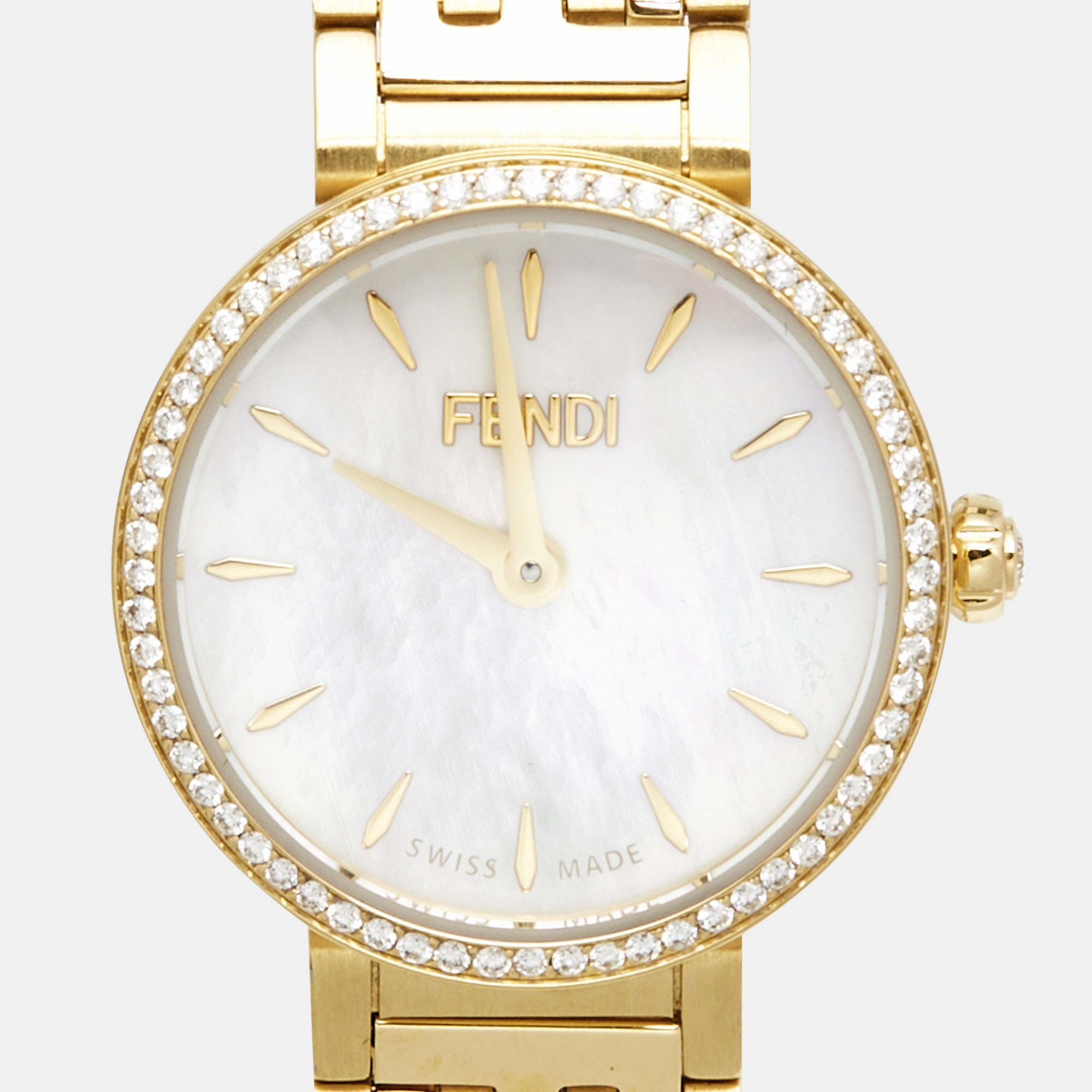 

Fendi Mother of Pearl Gold Plated Stainless Steel Diamond Forever FOW830A2YOF0QA0 Women's Wristwatch, White