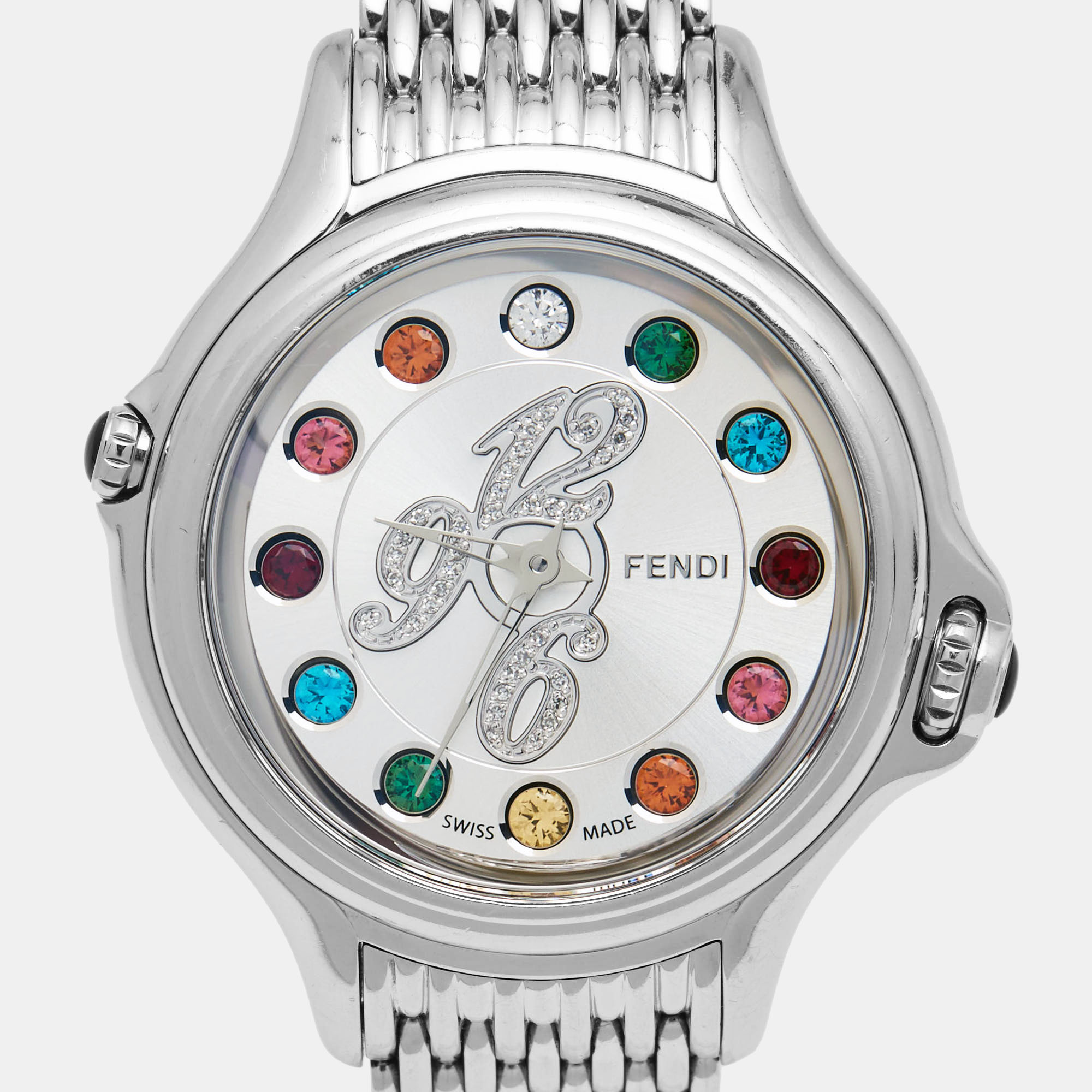 

Fendi Silver Stainless Steel Diamond Colored Sapphire Crazy Carats