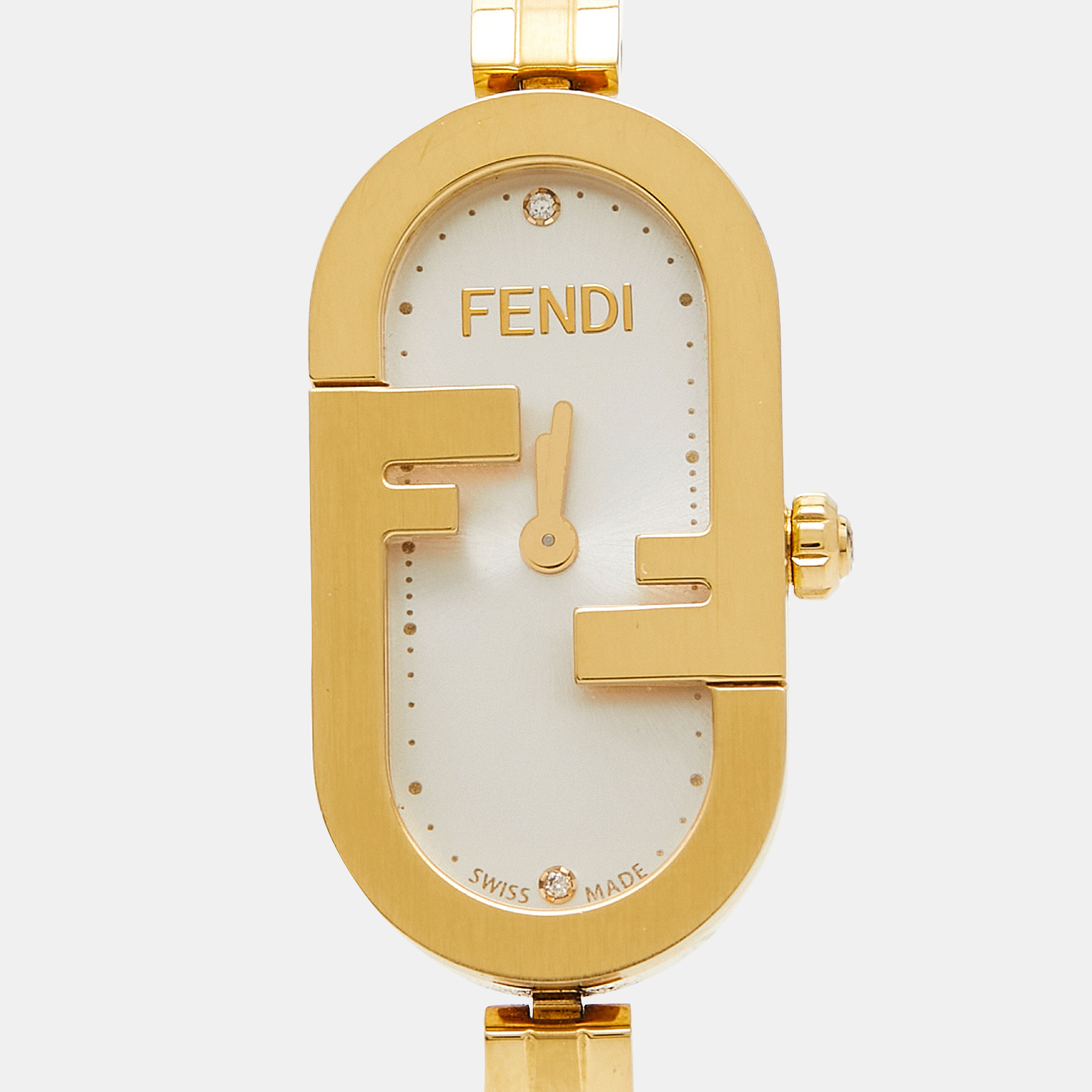

Fendi Silver Gold Plated Stainless Steel Diamond O'Lock Vertical FOW968A2YOF0HH3 Women's Wristwatch