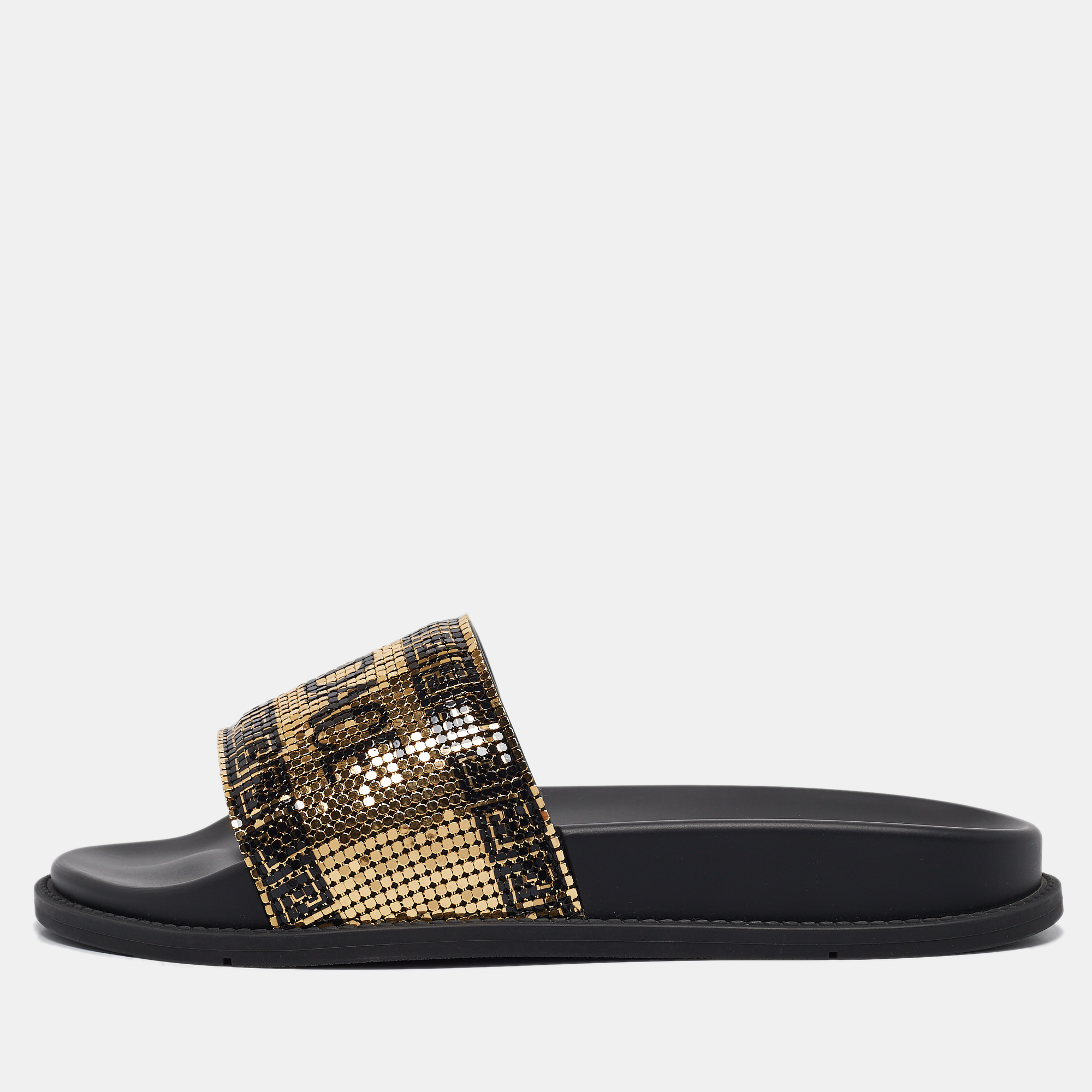 

Fendi x Versace Gold/Black Metal Mesh Pool Slides Size