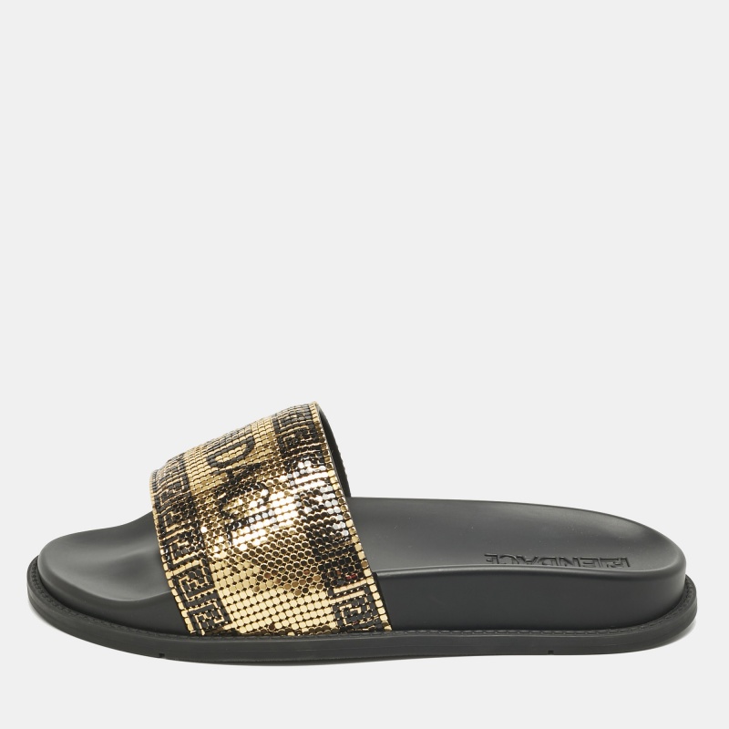 

Fendi x Versace Gold/Black Metal Mesh Pool Slides Size