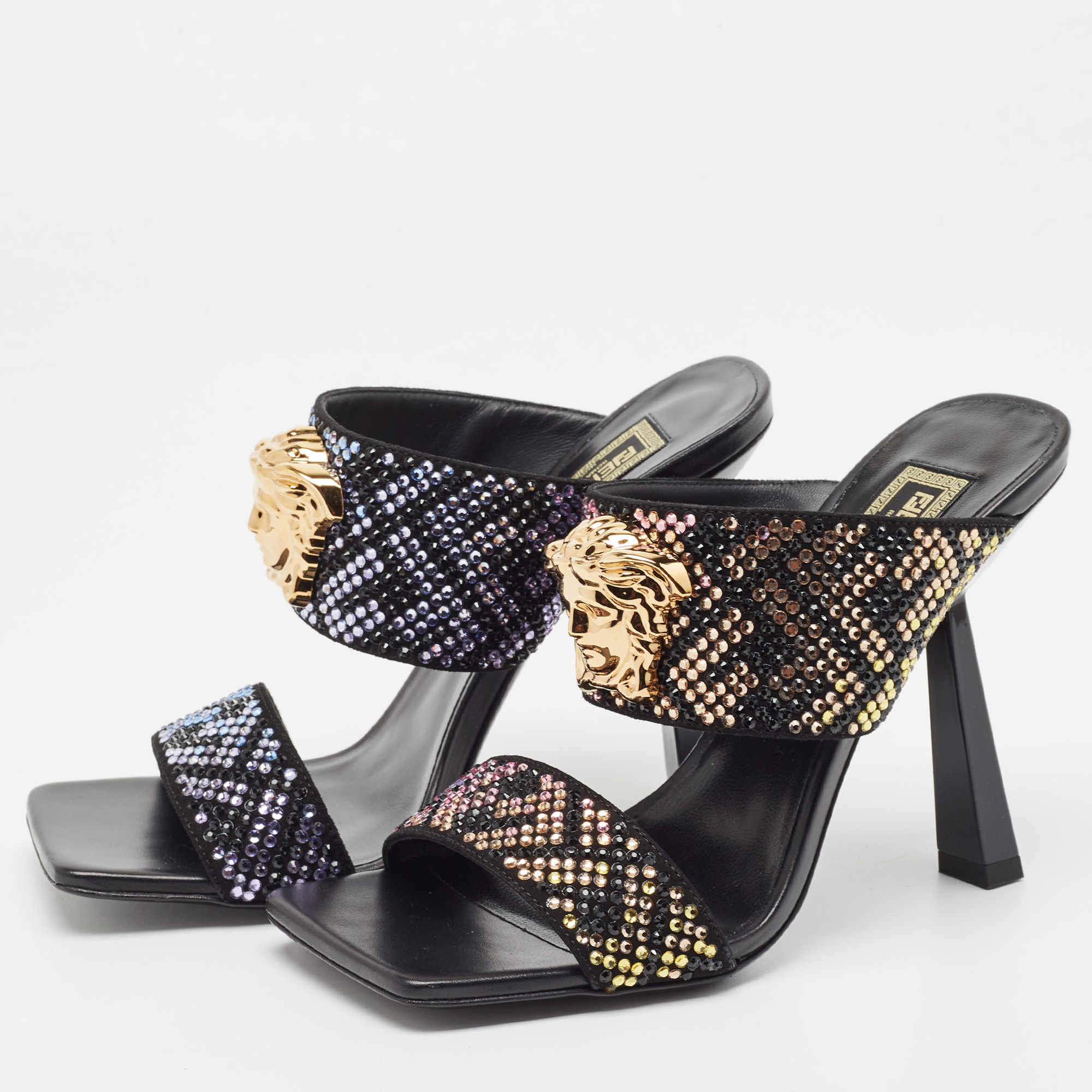 

Fendi x Versace Fendace Black/Gold Suede Crystal Embellished Slide Sandals Size