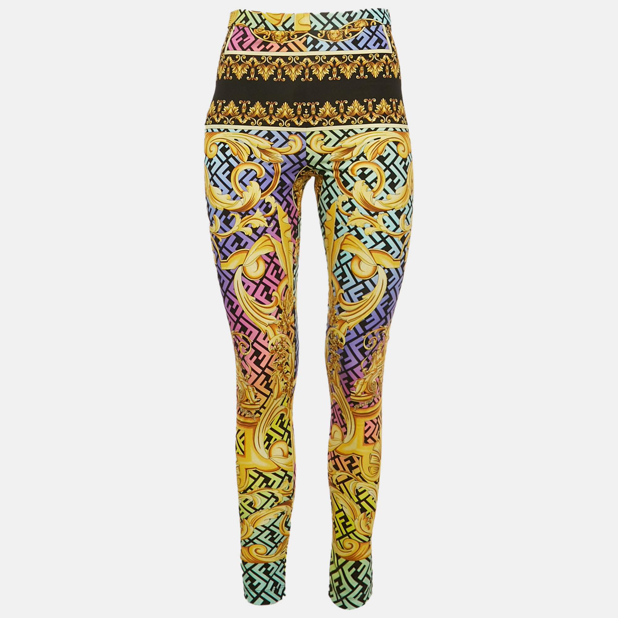 

Fendace Multicolor FF and Barocco Print Jersey Leggings M