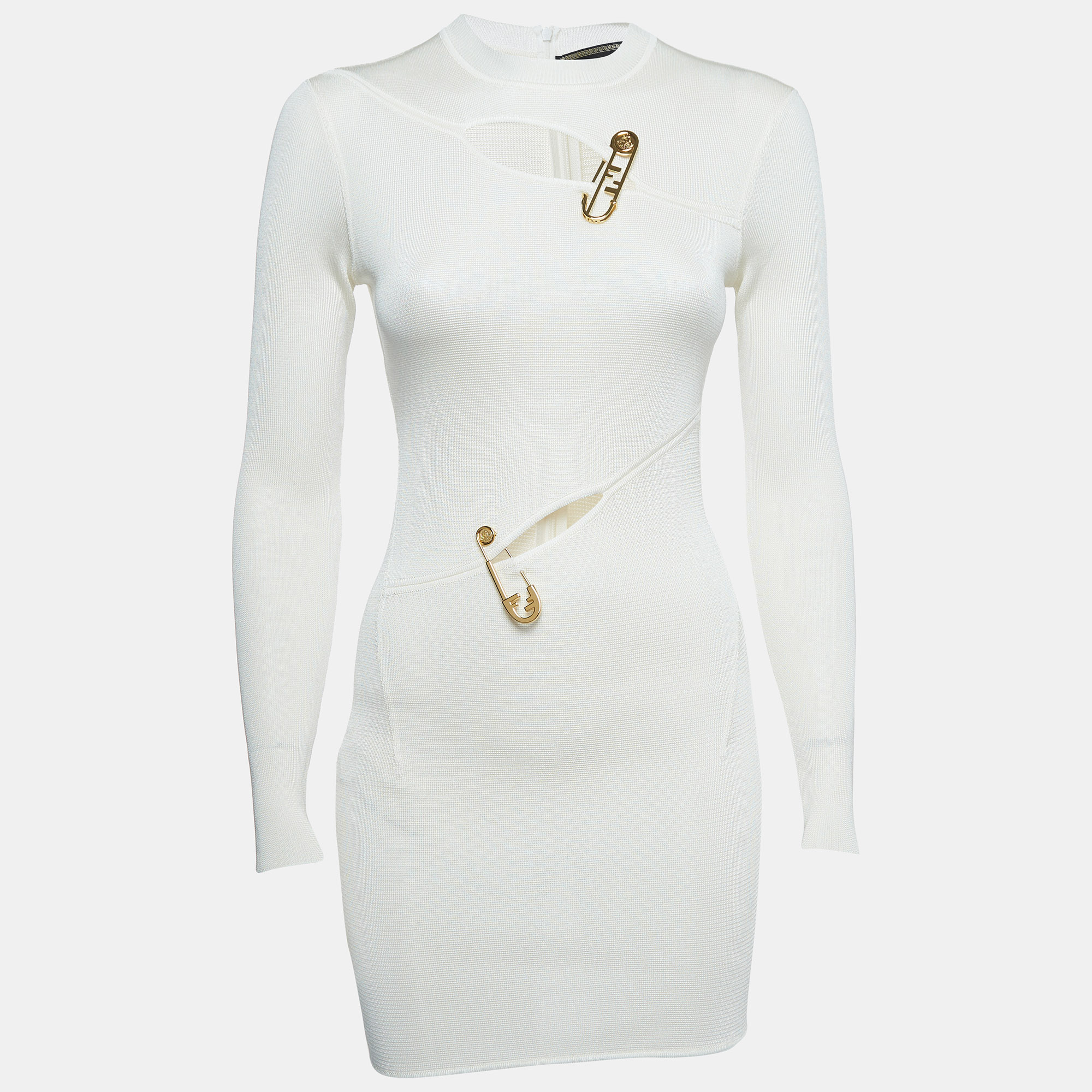 

Fendi x Versace White Knit Pin Detail Cutout Mini Dress