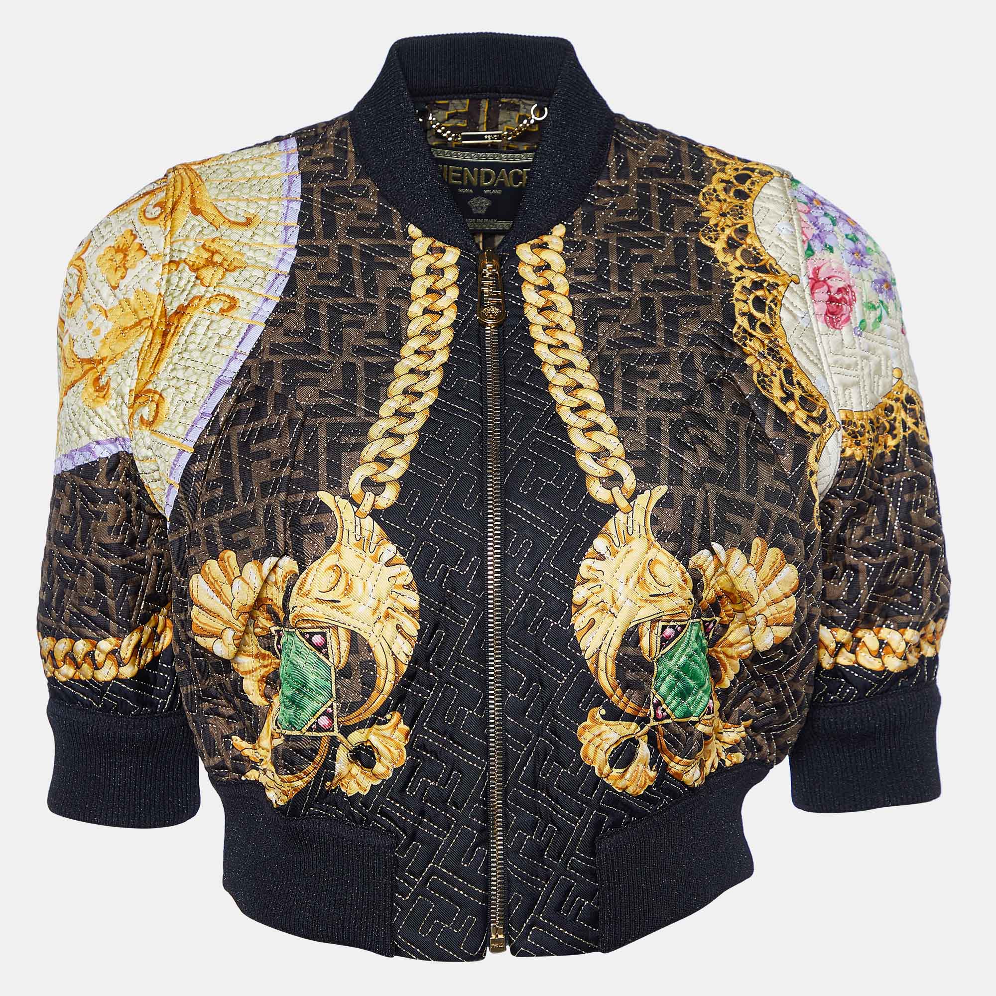 

Fendi x Versace Brown Barocco FF Quilted Silk Cropped Jacket