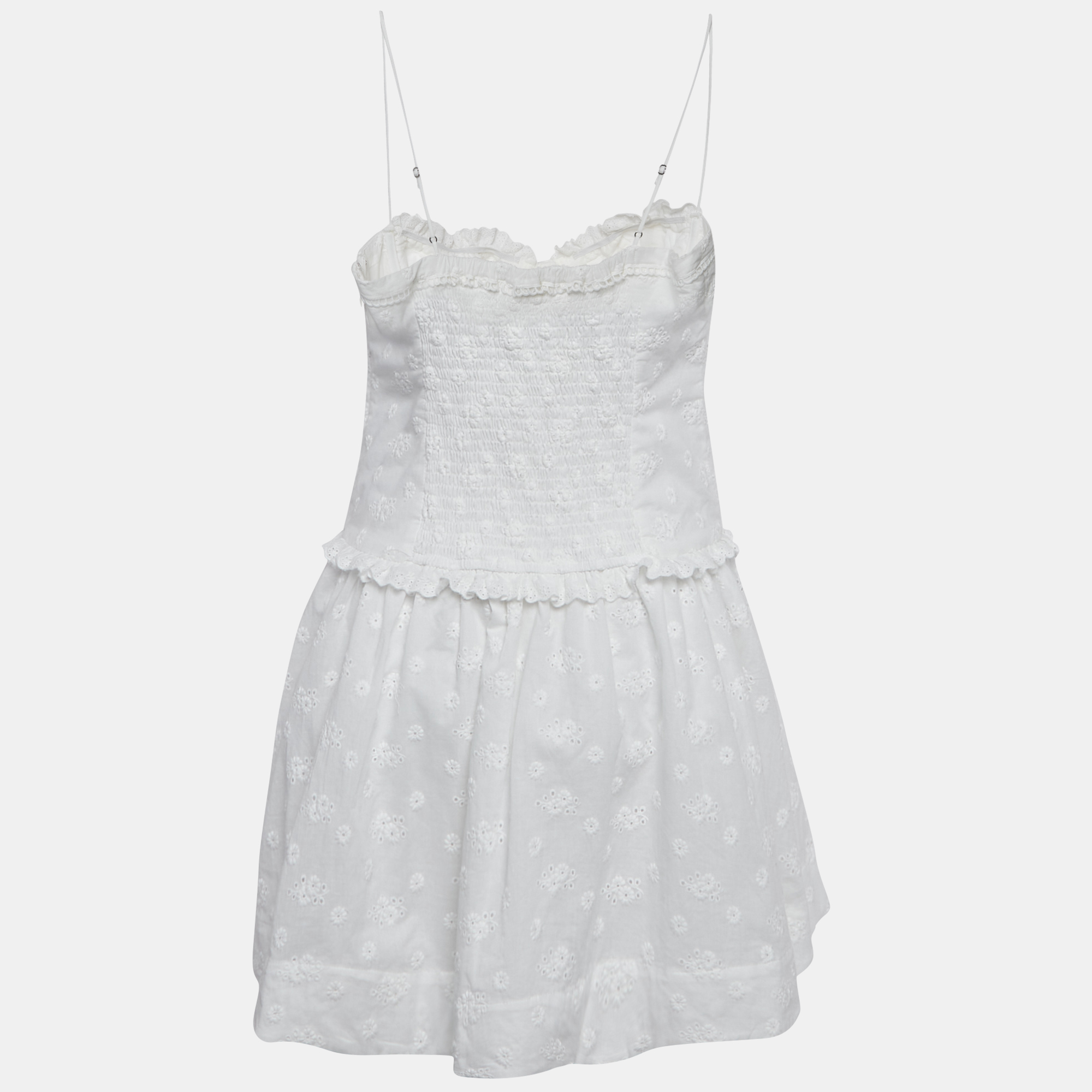 For Love And Lemons White Embroidered Cotton Sleeveless Mini Dress L 