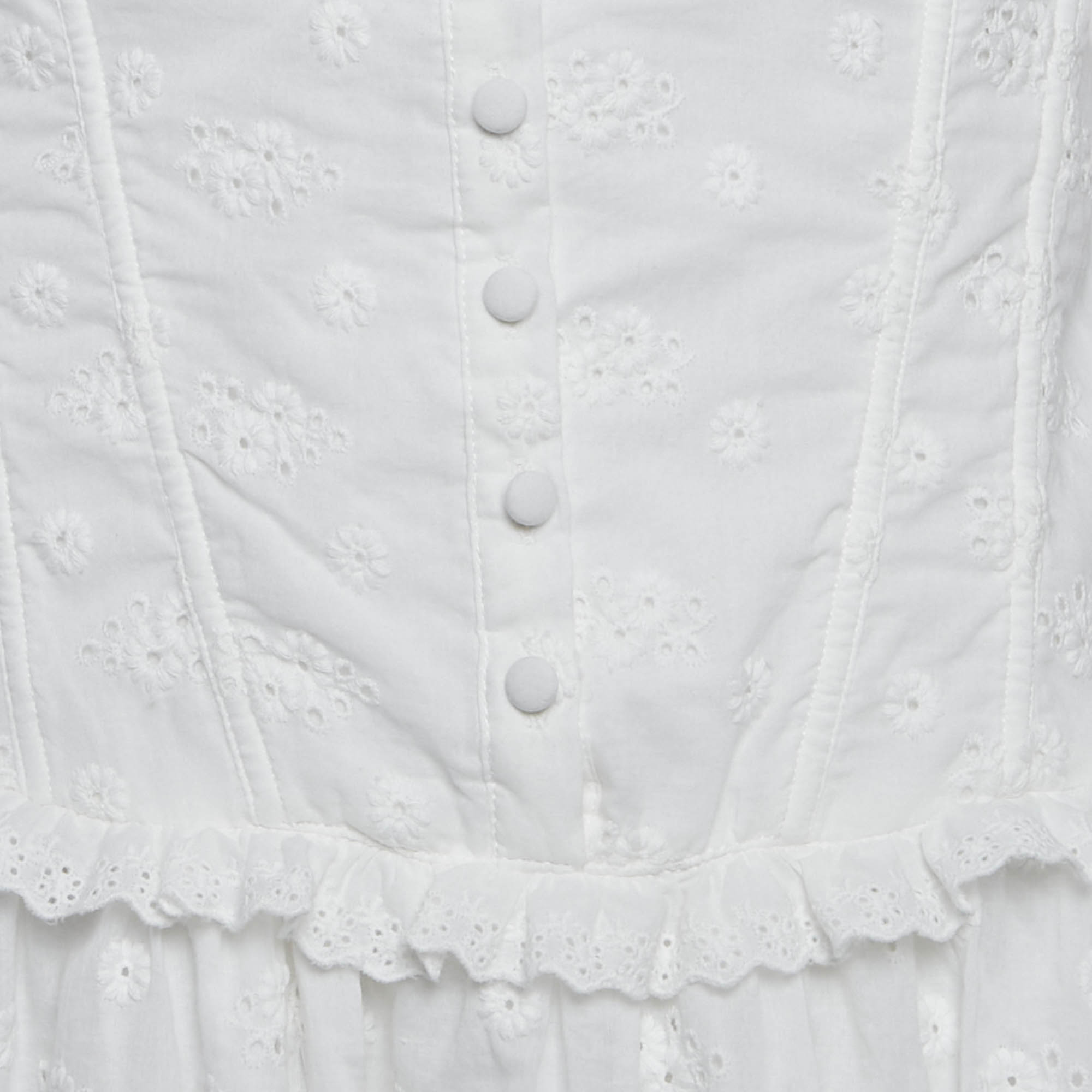 For Love And Lemons White Embroidered Cotton Sleeveless Mini Dress L 