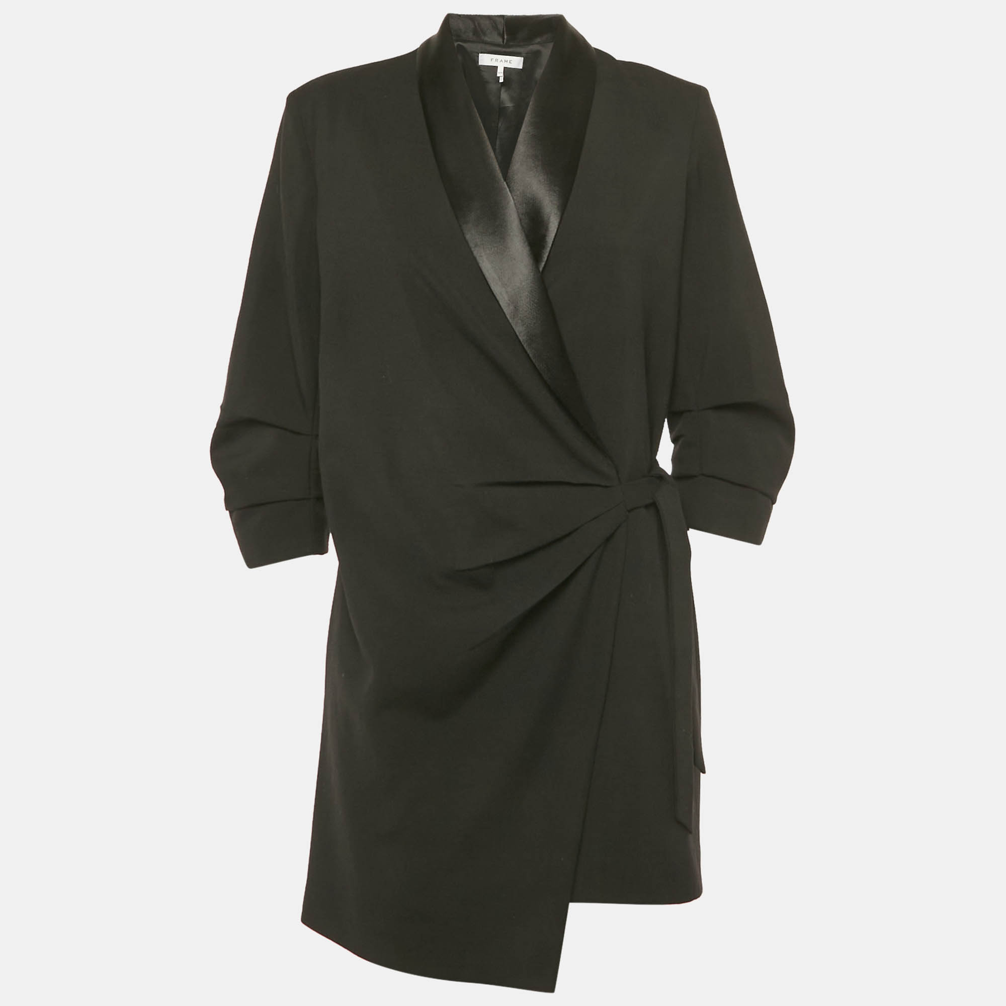 Pre-owned Frame Black Wool Wrap Round Tux Mini Dress M