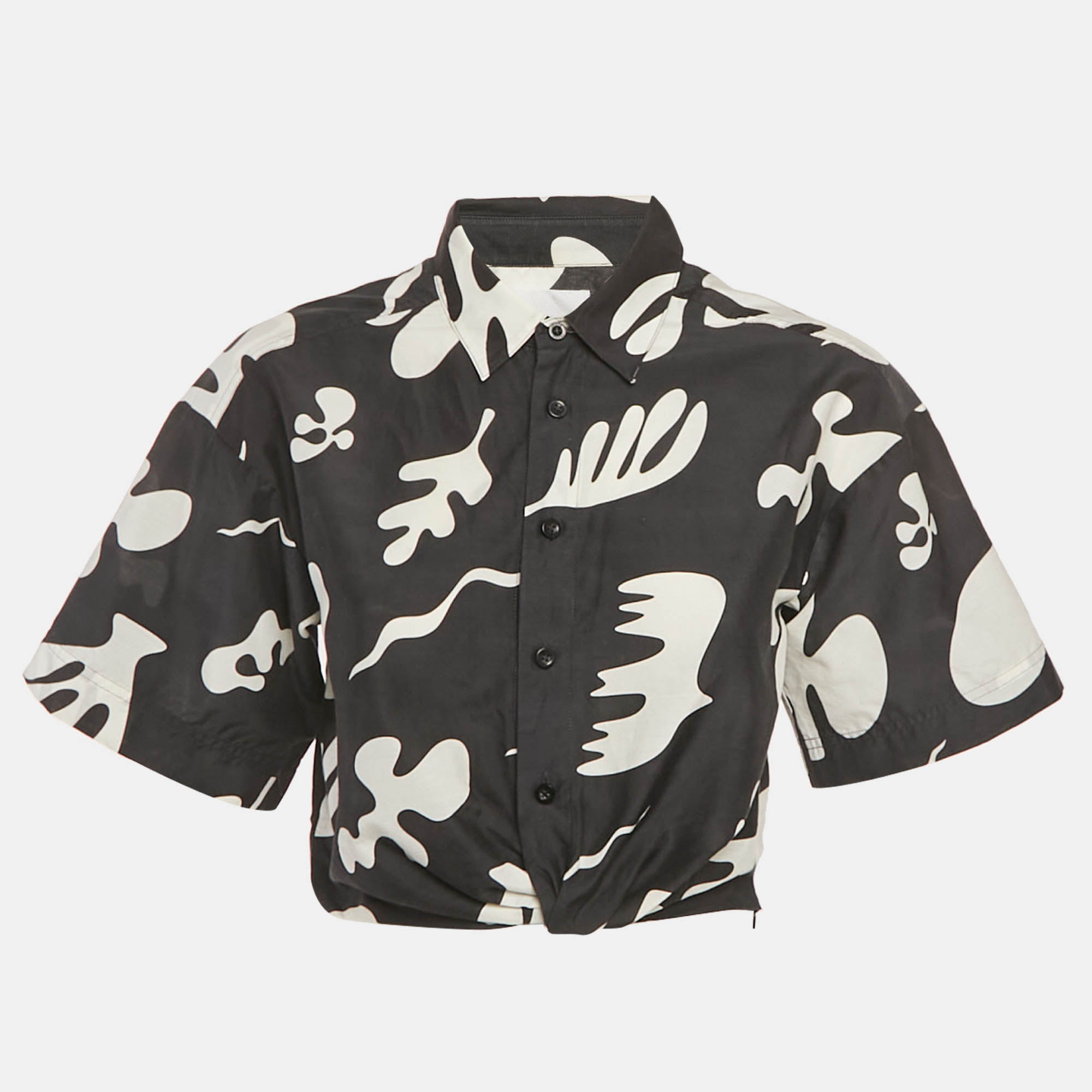 

Frame Black /White Printed Cotton Blend Front Twist Shirt XS