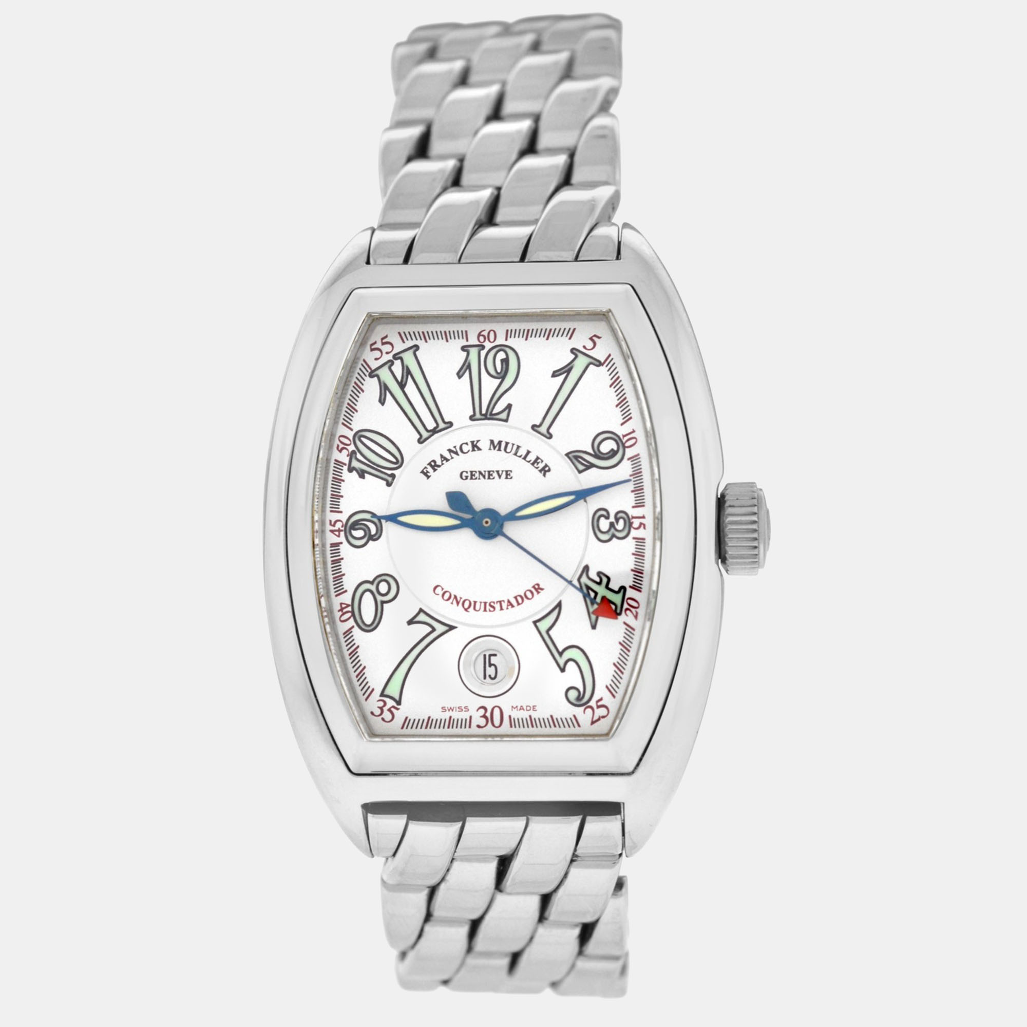 

Franck Muller White Stainless Steel Conquistador 8000SC Automatic Women's Wristwatch 35 mm