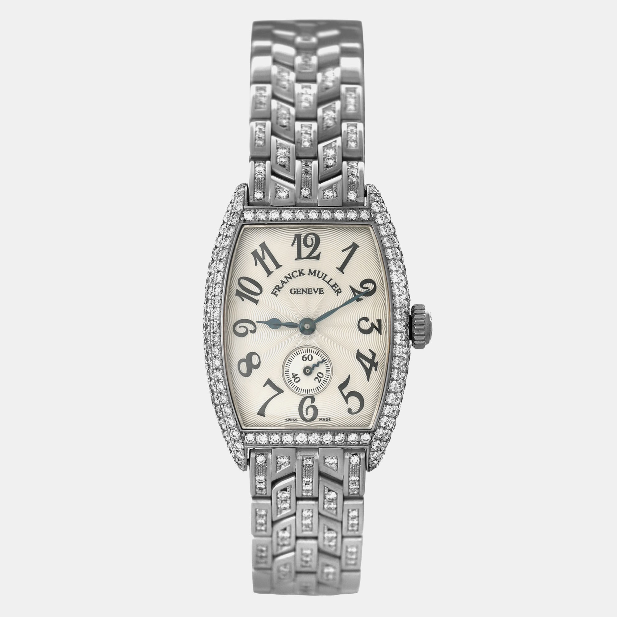 Pre-owned Franck Muller Curvex 1750 S6 D Manual Winding White 18k White Gold Diamond Women's Wristwatch 25 Mm