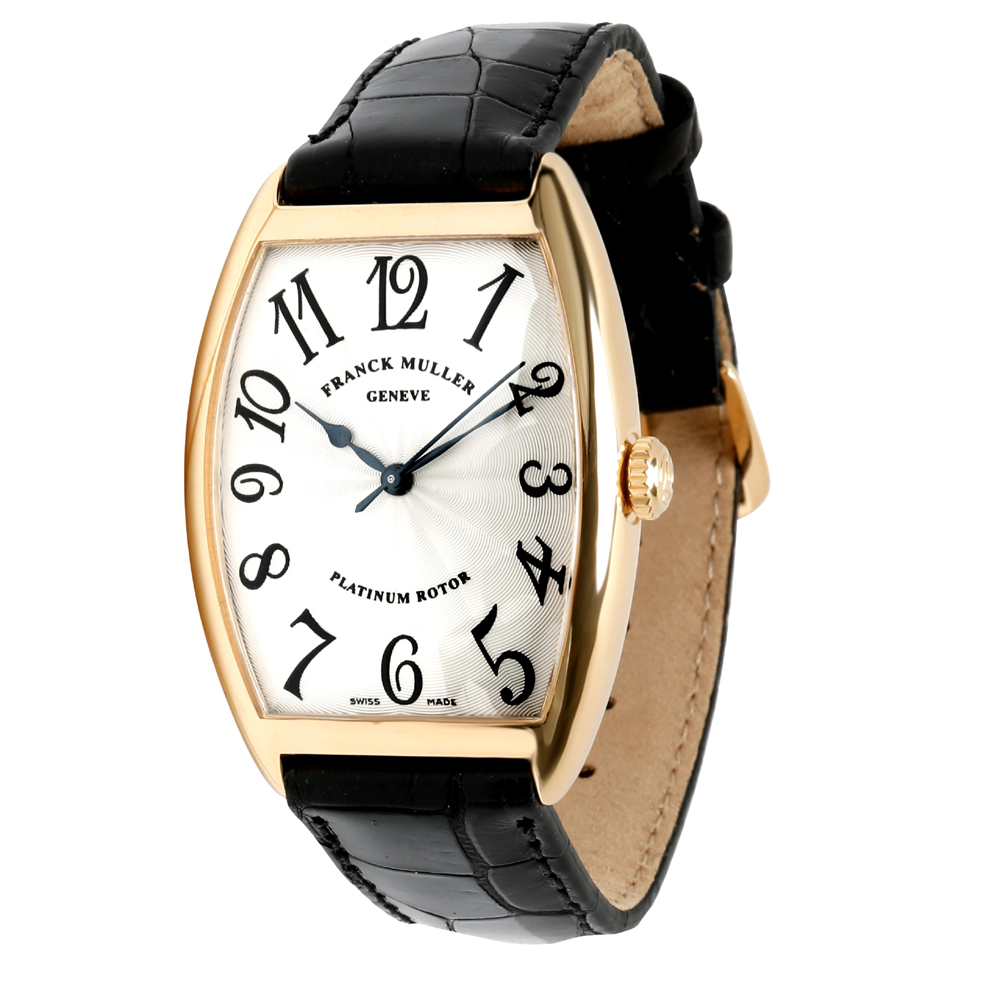 Franck Muller Silver 18K Yellow Gold and Alligator Leather Cintree Curvex 2852 Women's Wristwatch 31MM