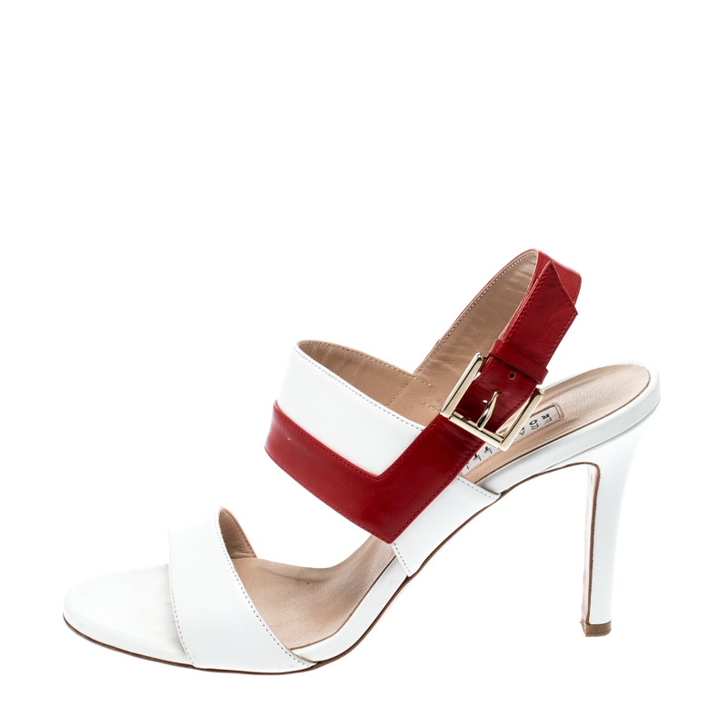 

Fratelli Rossetti White/Red Leather Open Toe Buckle Slingback Sandals Size