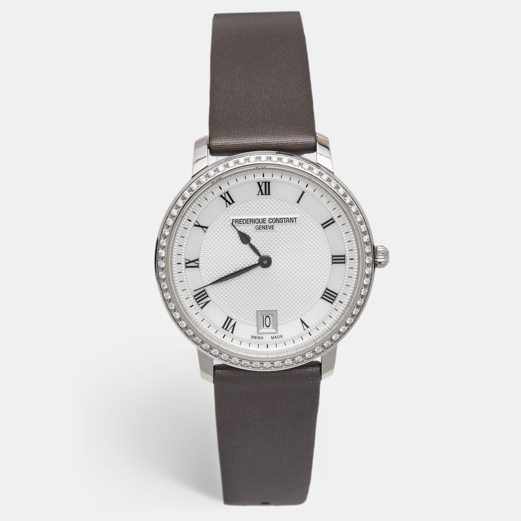 

Frederique Constant Silver Stainless Steel Satin Diamond Slim Line FC-220M4SD36 Women's Wristwatch, Grey
