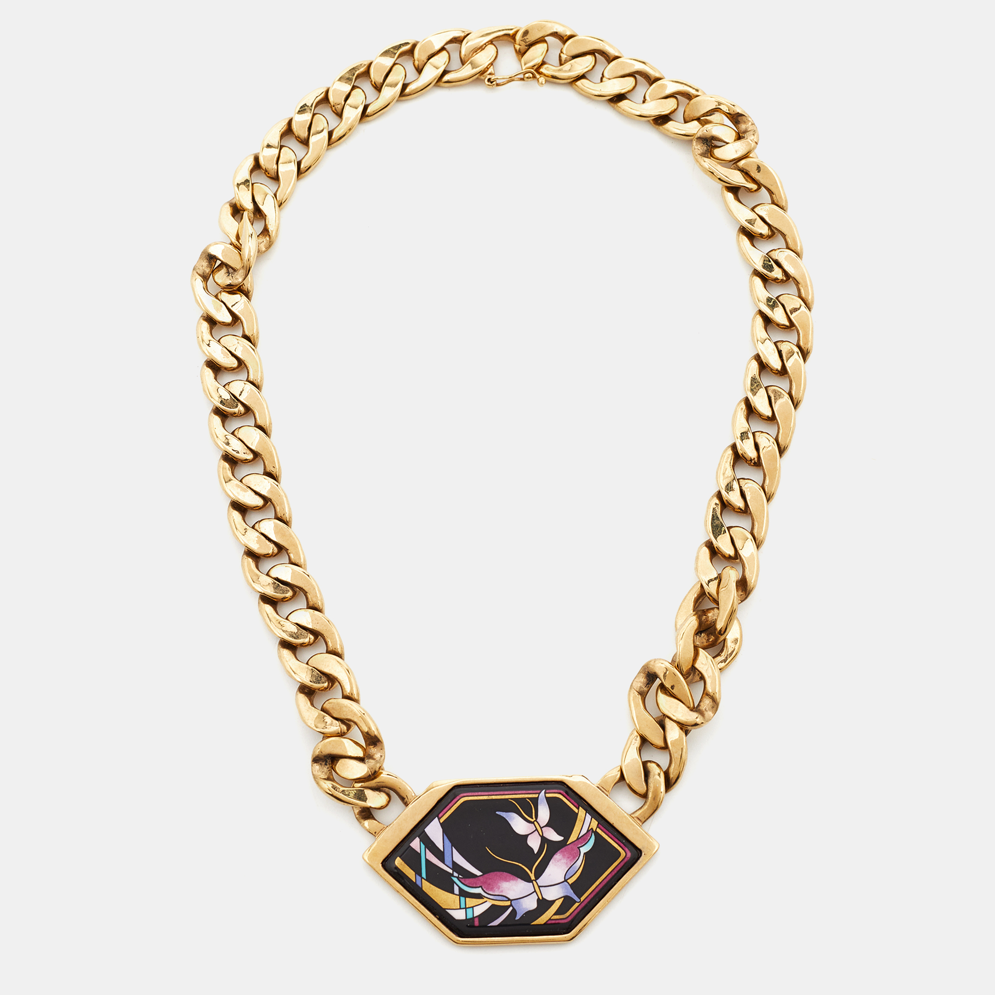 

Frey Wille Vintage Multicolor Fire Enamel Chain Link Pendant Necklace