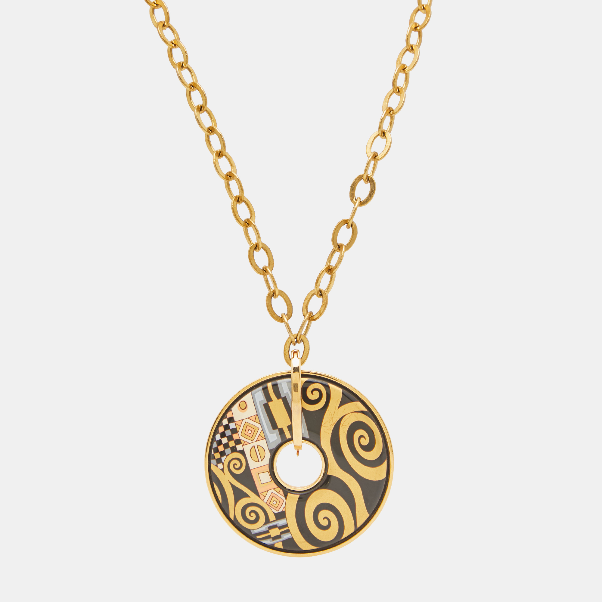 

FreyWille Gustav Klimt Adele Bloch-Bauer Luna Piena Fire Enamel Gold Tone Pendant Necklace, Multicolor