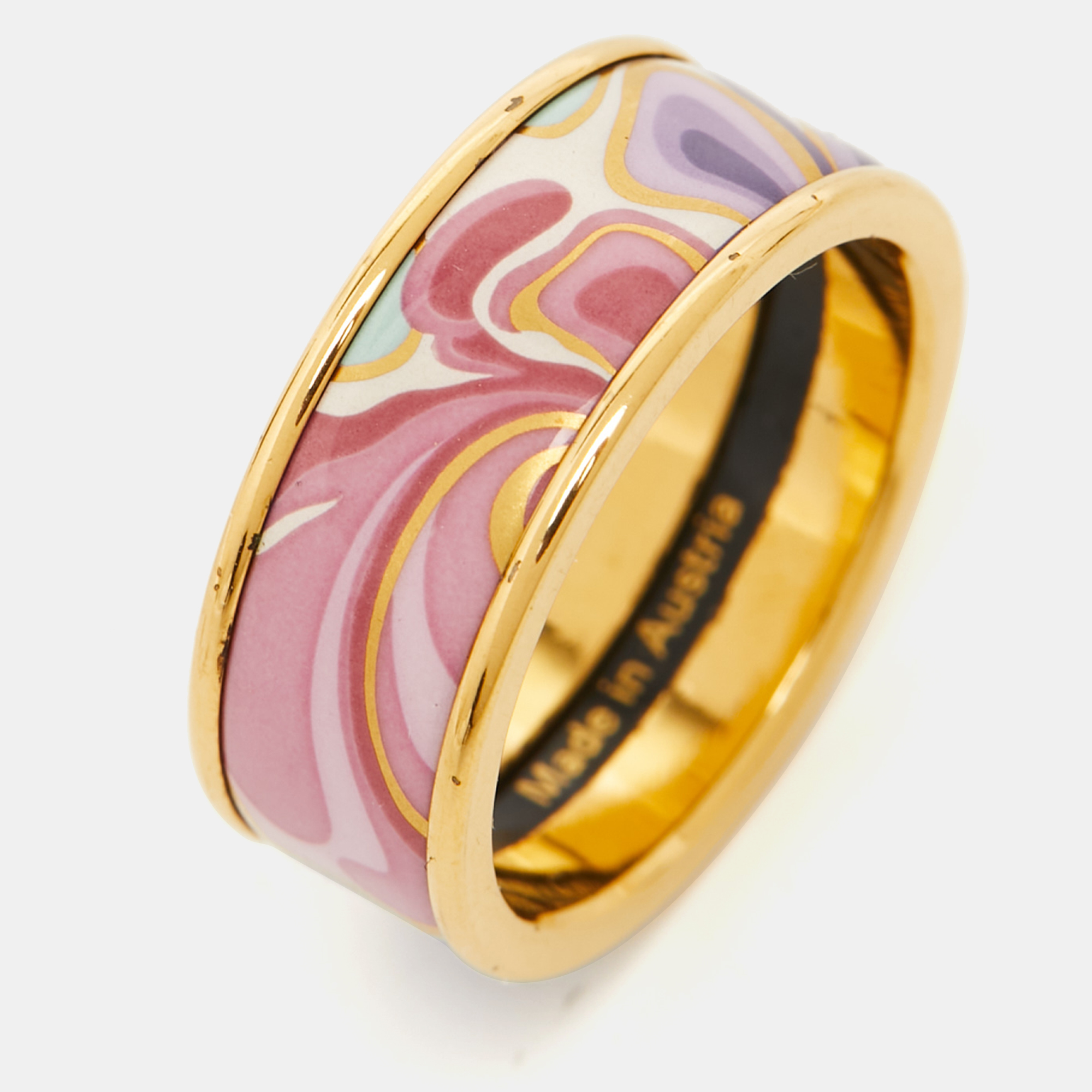 Frey Wille Multi Color Fire Enamel Gold Tone Band Ring Size 55 