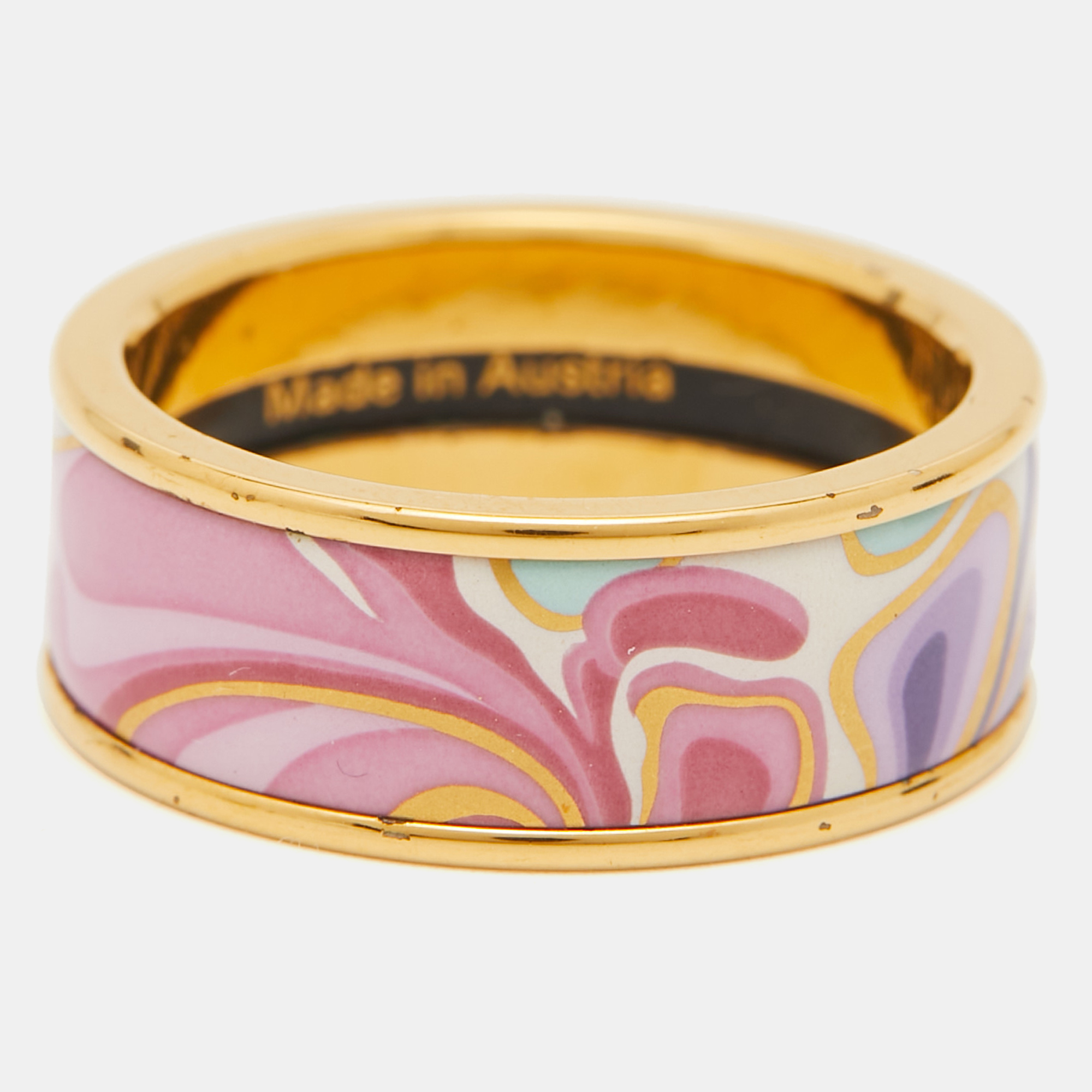 Frey Wille Multi Color Fire Enamel Gold Tone Band Ring Size 55 