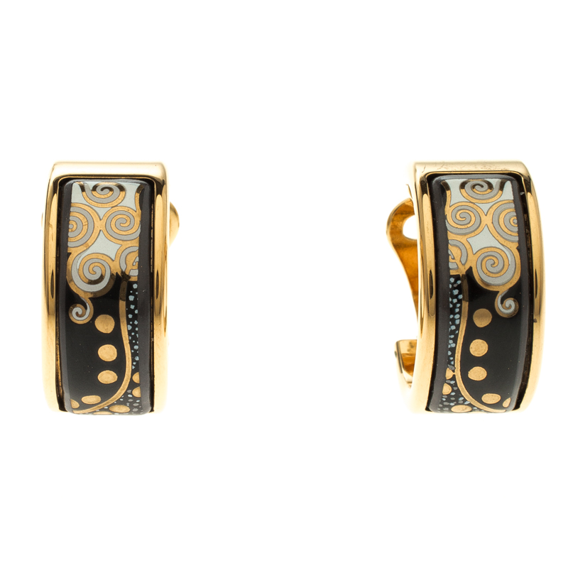 Pre Owned Frey Wille Hommage À Gustav Klimt Nixe Fire Enamel Gold Plated Hoop Earrings