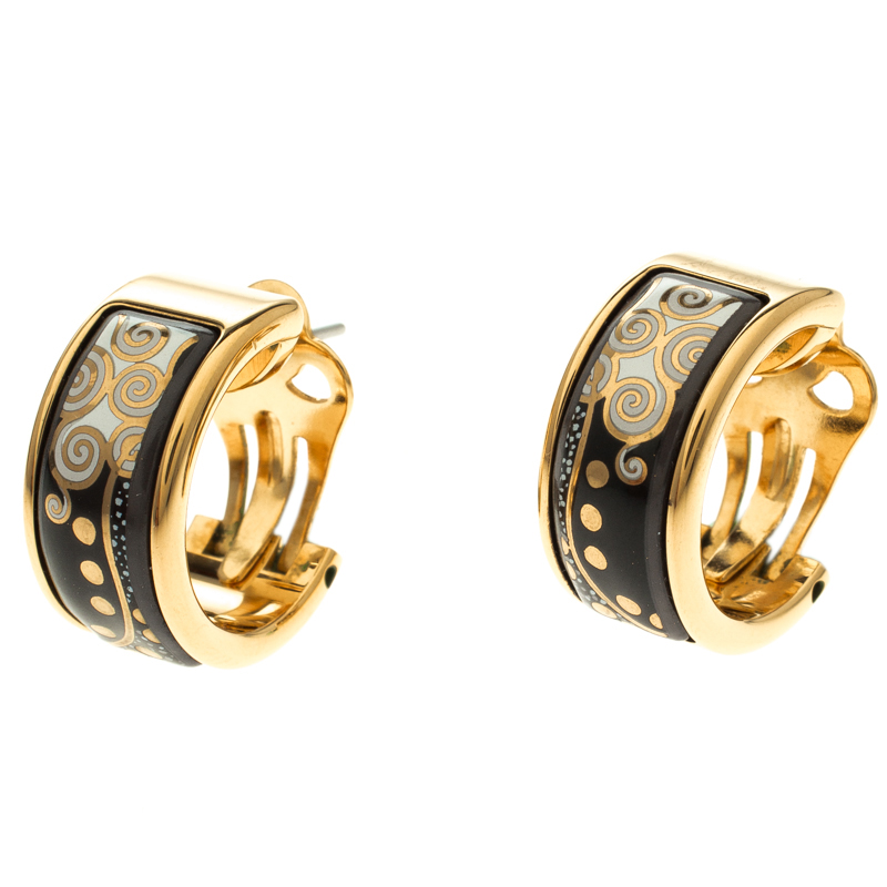 Frey Wille Hommage À Gustav Klimt Nixe Fire Enamel Gold Plated Hoop Earrings Frey Wille Hommage À Gustav Klimt Nixe Fire Enamel Gold Plated Hoop Earrings
