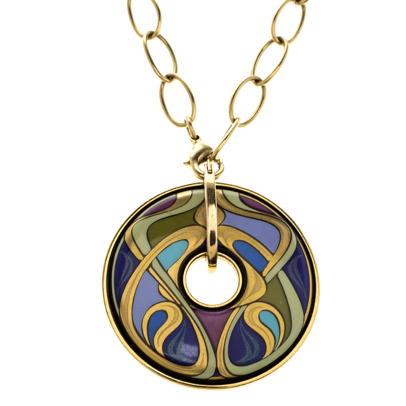 Pre Owned Frey Wille Hommage À Alphonse Mucha Fire Enamel Luna Piena Pendant Necklace
