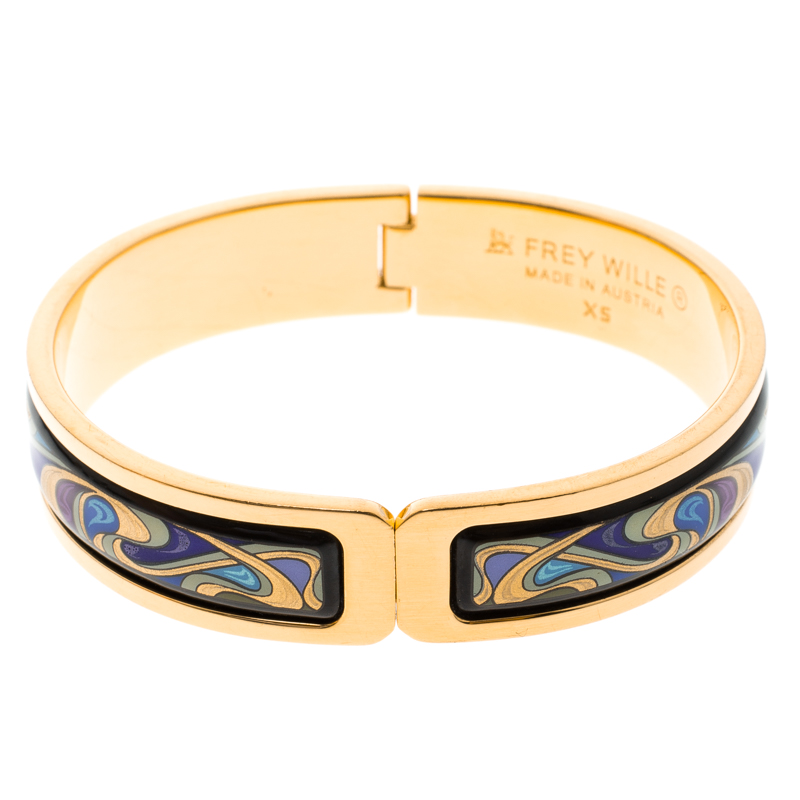Pre Owned Frey Wille Hommage À Alphonse Mucha Fire Enamel Gold Plated Clasp Ballerina Bracelet XS