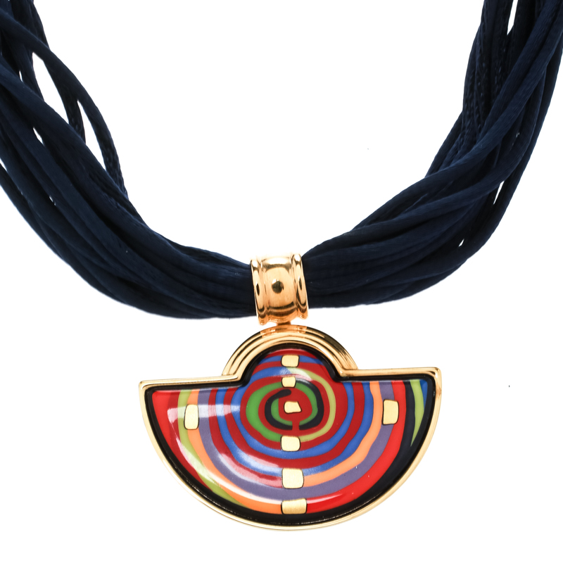 Pre Owned Frey Wille Hommage à Hundertwasser Spiral of Life Blue Fire Enamel Half Moon Pendant Necklace