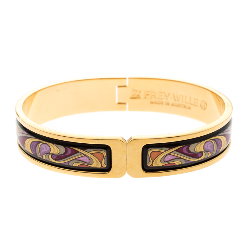 Pre Owned Frey Wille Hommage À Alphonse Mucha Fire Enamel Gold Plated Clasp Ballerina Bangle Bracelet