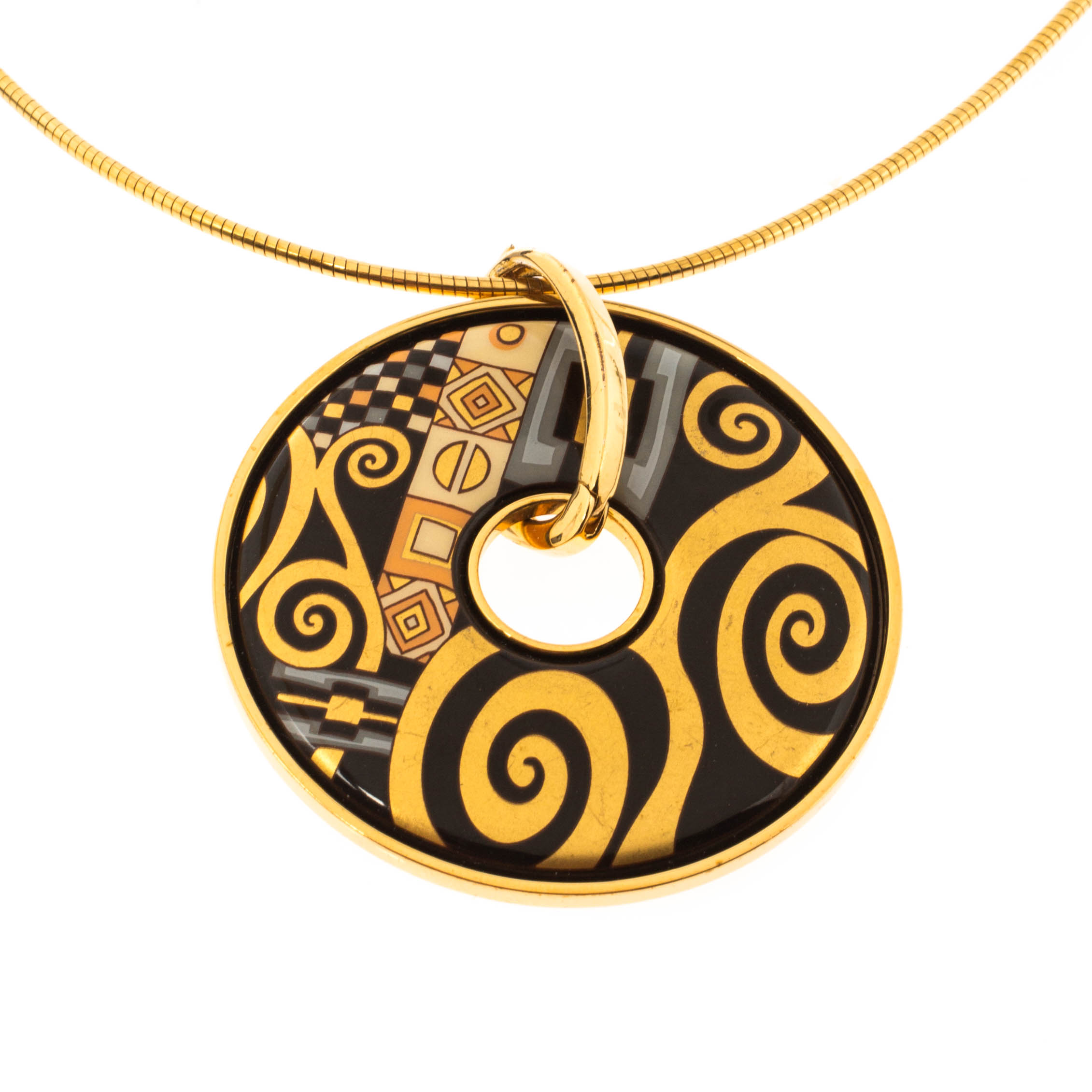 Frey Wille Hommage À Gustav Klimt Fire Enamel Gold Plated Luna Pendant Necklace